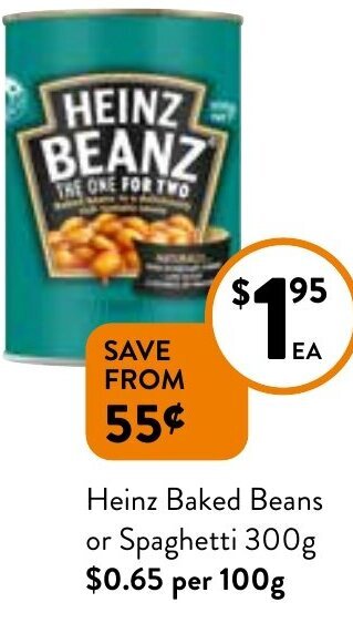 Foodworks Heinz Baked Beans Or Spaghetti 300g offer
