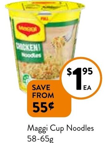 Foodworks Maggi Cup Noodles 58-65g offer