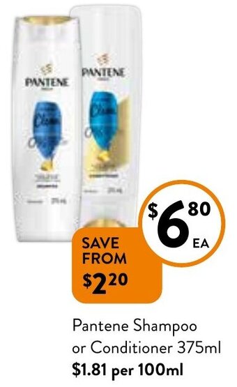 Foodworks Pantene Shampoo Or Conditioner 375ml offer