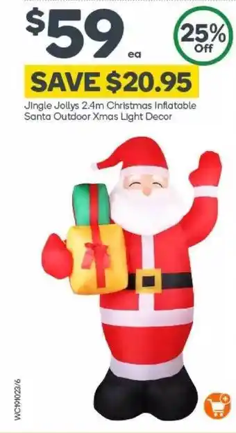 Woolworths Jingle jollys 2.4m christmas inflatable santa outdoor xmas light decor offer