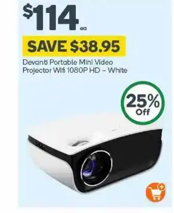Woolworths Devanti portable mini video projector wifi 1080 hd - white offer