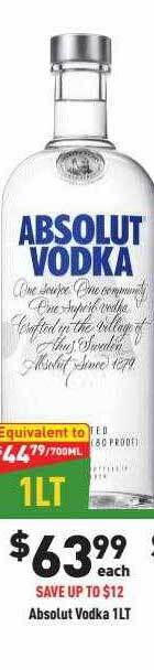 Liquor Legends Absolut vodka 1lt offer