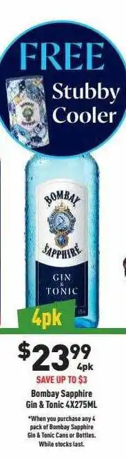 Liquor Legends Bombay saphire gin & tonic offer