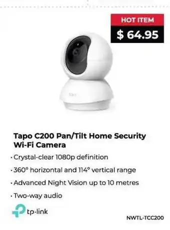 Tapo c200 pan or tilt home security wi-fi camera
