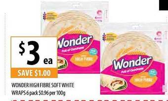 Supabarn Wonder' high fibre soft white wraps offer