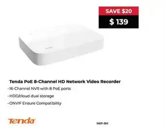 Tenda poe 8-channel hd network video recorder
