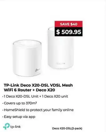 Leading Edge Computers Tp-link deco x20-dsl vdsl mesh wifi 6 router offer