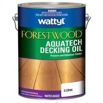 Mitre 10 Wattyl forestwood aquatech wb decking oil kwila/merbau 5l offer