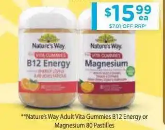 Chemist Warehouse Nature's way adult gummies b12 energy or magnesium 80 pastilles offer