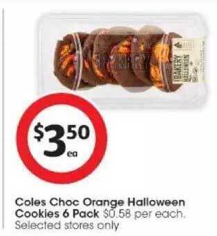 Coles Coles choc orange halloween cookies 6 pack offer