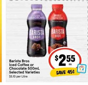 Ritchies Barista bros iced coffee or chocolate 500ml offer