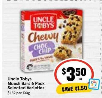 Ritchies Uncle tobys muesli bars 6 pack offer