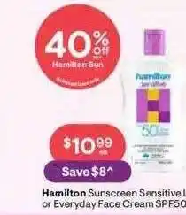 Hamilton sunscreen sensitive or everydady face cream spf50