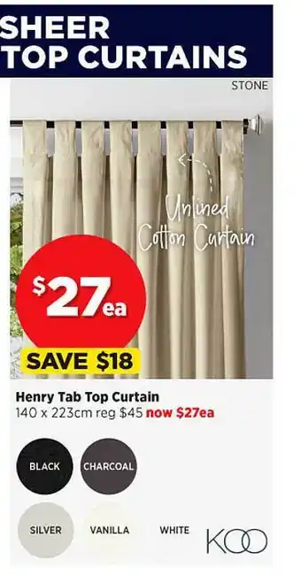 Henry tab top curtain