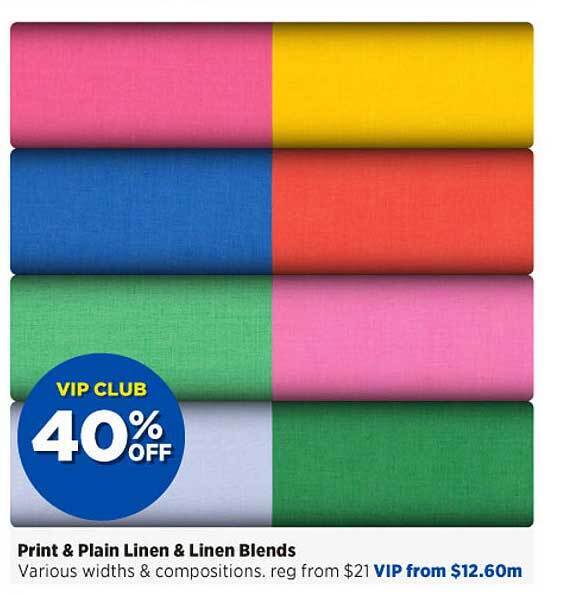 Print & plain linen & linen blends offer at Spotlight