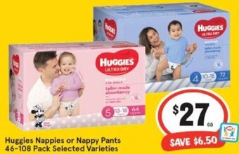 IGA Huggies Nappies or Nappy Pants 46-108 Pack offer