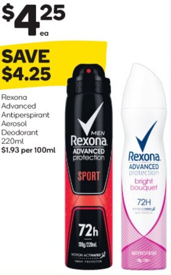 Woolworths Rexona Advanced Antiperspirant Aerosol Deodorant 220ml offer