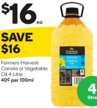 Woolworths Farmers Harvest Canola Or Vegetable Oil 4 Litre offer