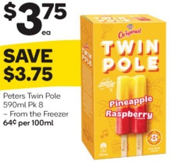 Woolworths Peters Twin Pole 590ml Pk 8 - From The Freezer offer