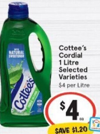 IGA Cottee's Cordial 1 Litre offer