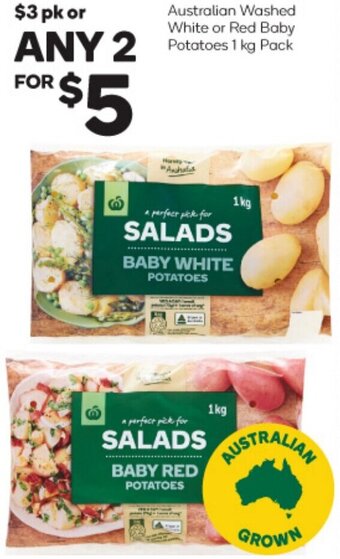 Woolworths Australian Washed White Or Red Baby Potatoes 1 Kg Pack offer