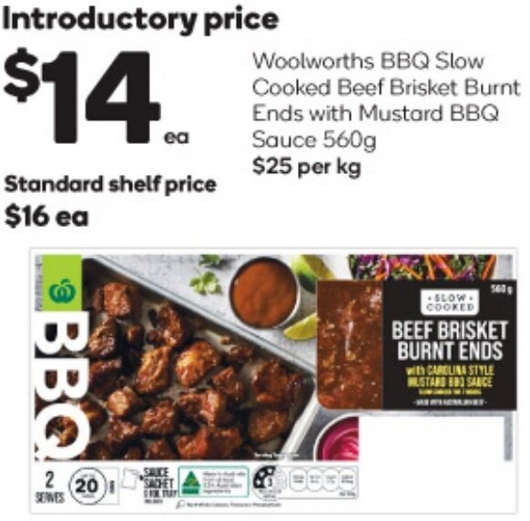 Woolworths BBQ Slow Cooked Beef Brisket Burnt Ends With Mustard BBQ
