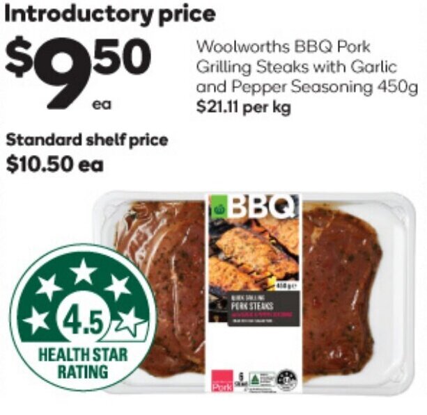 Woolworths BBQ Pork Grilling Steaks With Garlic And Pepper Seasoning