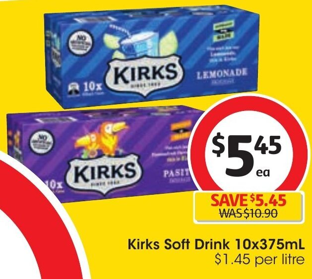 Kirks Soft Drink 10x375ml offer at Coles