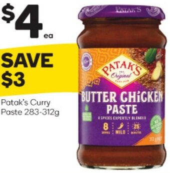 Woolworths Patak's Curry Paste 283-312g offer