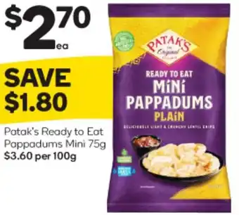 Woolworths Patak's Ready To Eat Pappadums Mini 75g offer