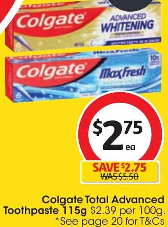 Coles Colgate Total Advanced Toothpaste 115g offer