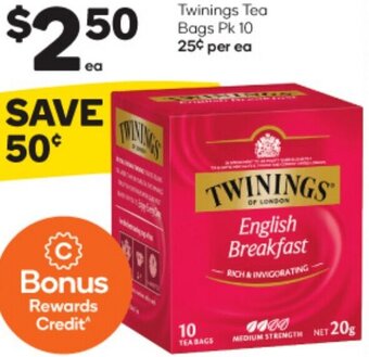 Woolworths Twinings Tea Bags Pk 10 offer