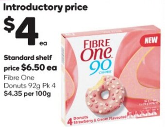 Woolworths Fibre One Donuts 92g Pk 4 offer