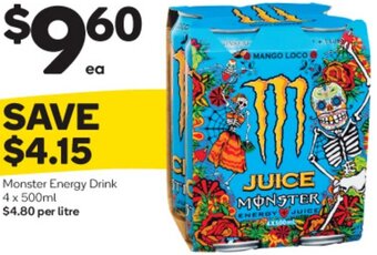 Woolworths Monster Energy Drink 4 x 500ml offer