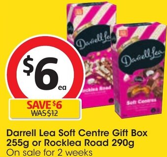 Coles Darrell Lea Soft Centre Gift Box 255g or Rocklea Road 290g offer