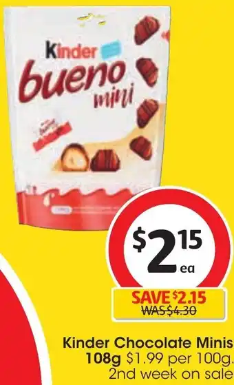 Coles Kinder Chocolate Minis 108g offer