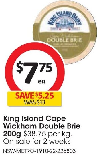 Coles King Island Cape wickham Double Brie 200g offer