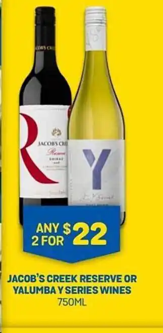 Bottlemart Jacob's creek reserve or yalumba y series wines offer