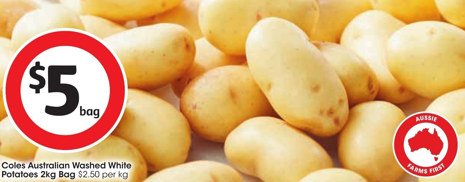 Coles Australian Washed White Potatoes 2kg Bag offer at Coles