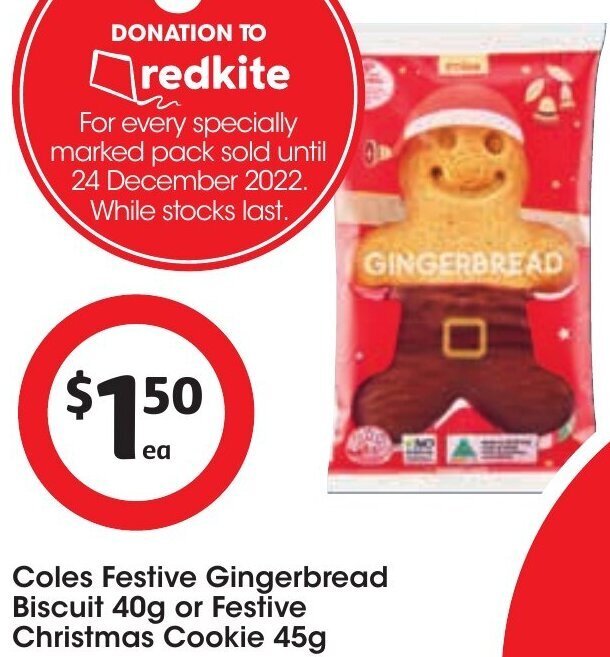Coles Festive Gingerbread Biscuit 40g or Festive Christmas Cookie 45g