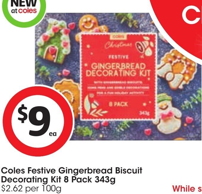 Coles Festive Gingerbread Biscuit Decorating Kit 8 Pack 343g offer at Coles