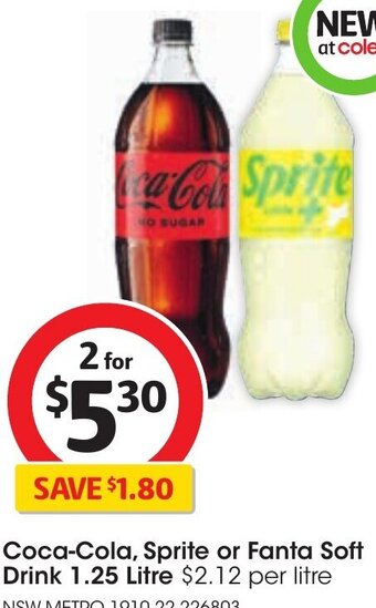 Coles Coca-Cola, Sprite or Fanta Soft Drink 1.25 Litre offer