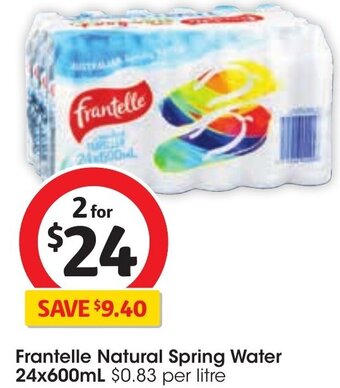 Coles Frantelle Natural Spring Water 24x600ml offer