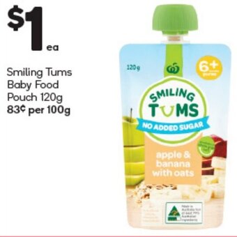Woolworths Smiling Tums Baby Food Pouch 120g offer
