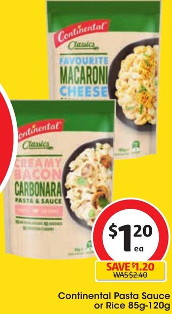 Coles Continental Pasta Sauce or Rice 85g-120g offer