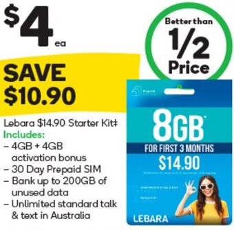 Woolworths Lebara $14.90 Starter Kit offer