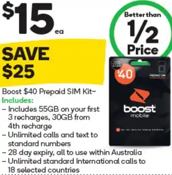Woolworths Boost $40 Prepaid SIM Kit- offer