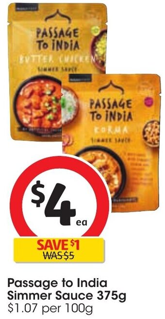 Coles Passage to India Simmer Sauce 375g offer