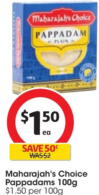 Coles Maharajah's Choice Pappadams 100g offer