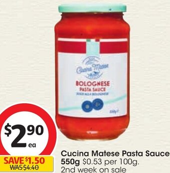 Coles Cucina Matese Pasta Sauce 550g offer